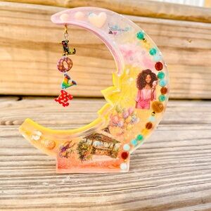 Handmade Tropic Fun Mixed Media Crescent Art Piece